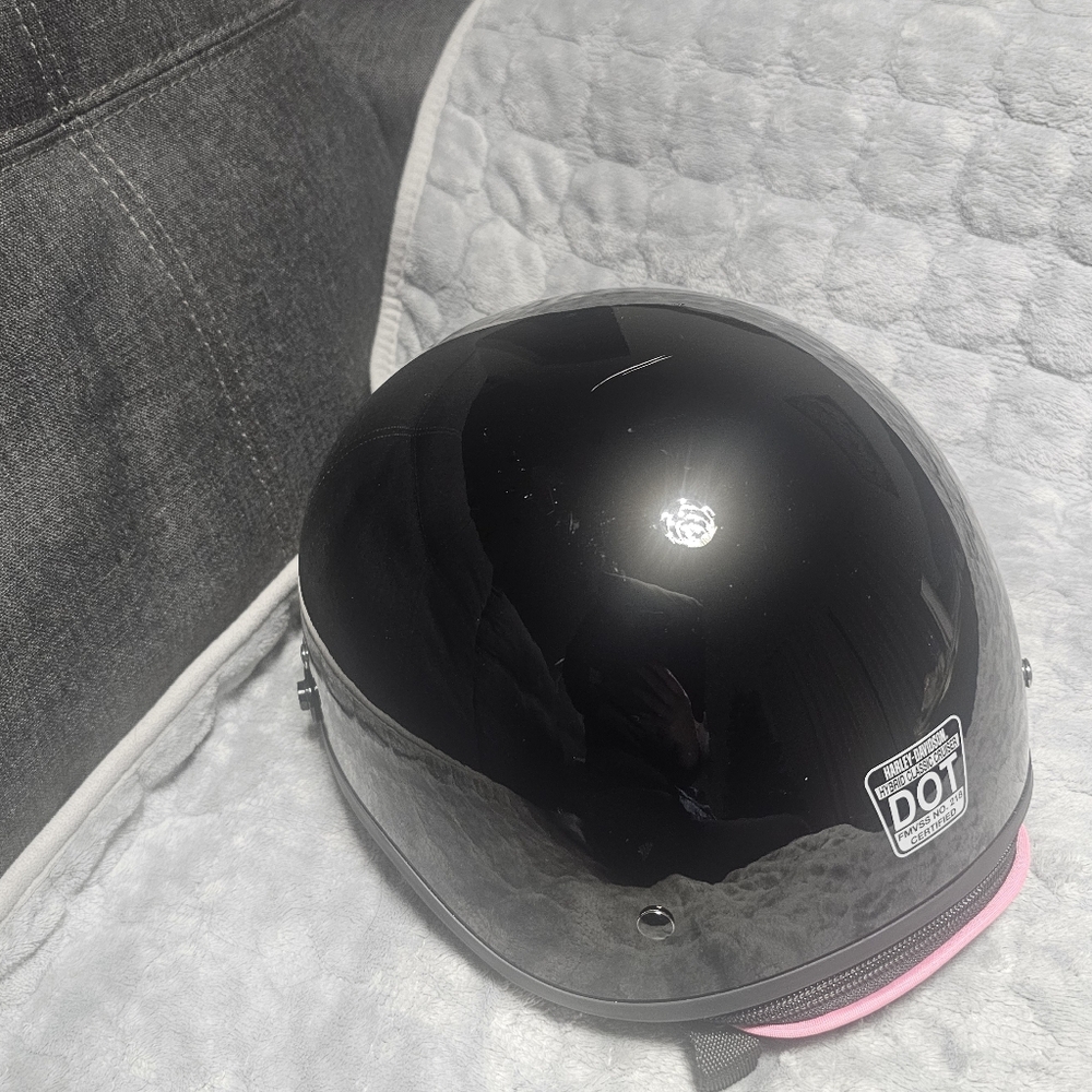 Harley-Davidson Womens Helmet Pink Bling Logo Hybrid 1/2 Helmet Black S/M - Picture 2 of 12